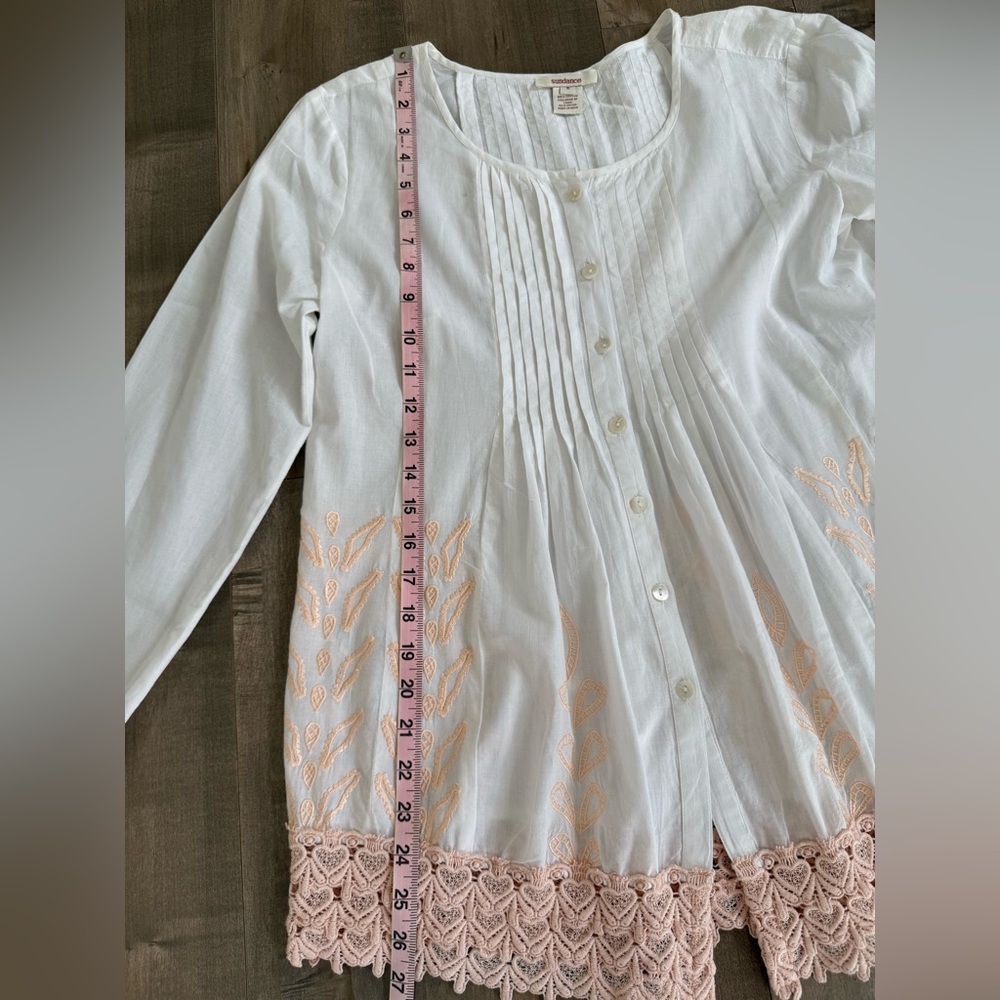 Sundance Tunic Embroidered White Peach Women's Small Pleated Button Up - Picture 9 of 11